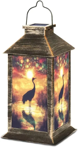 Solar Lantern Serene Sunset Scene Crane Bird Silhouette Outdoor Waterproof Garden Hanging Lantern Solar Powered Lighting Outside Table Lamp for Patio Deck Camping 1 Pack