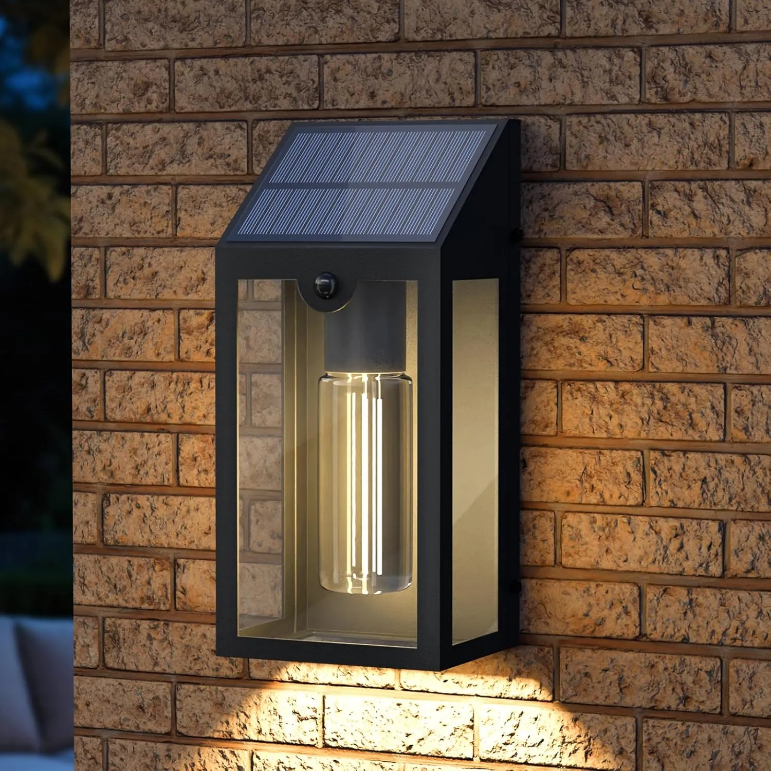 Solar Outdoor Wall Lantern with Motion Sensor & Dusk-to-Dawn Lighting, IP44 Water-Resistant Solar Light for Porch, Patio, Garden, Yard