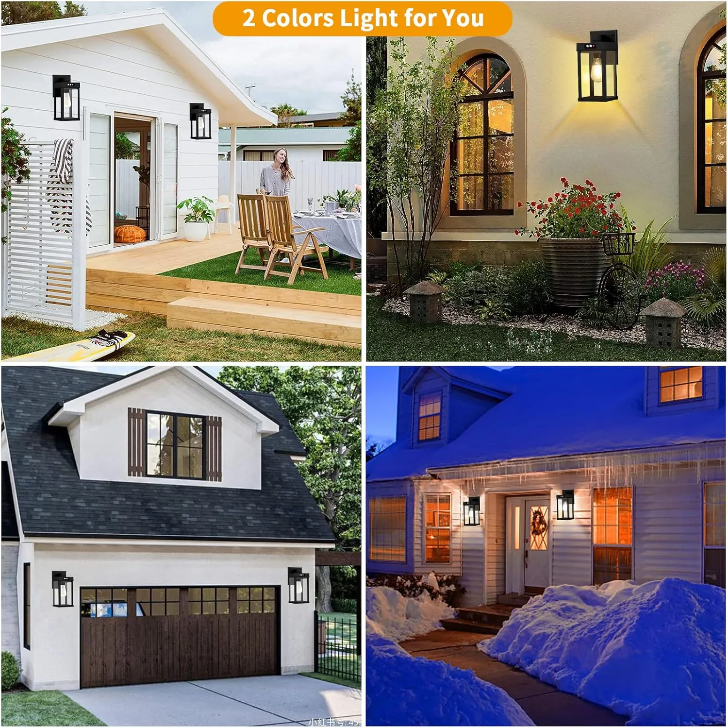 Solar Wall Lights Outdoor with 3 Lighting Modes & Motion Sensor, Solar Porch Light with 2 Bulbs, Waterproof Outdoor Wall Sconce Lantern Light Fixture for Garage Porch Shed Barn Garden Yard Front Door