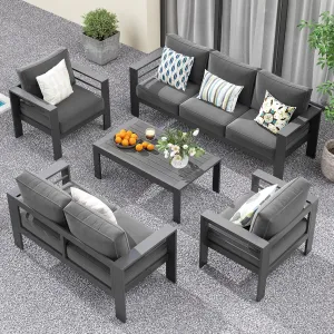 Solaste Aluminum Patio Furniture Set,7 Seats Modern Outdoor Conversation Set Metal Patio Furniture Set Sectional Sofa with Upgrade Cushion and Coffee Table,Dark Grey