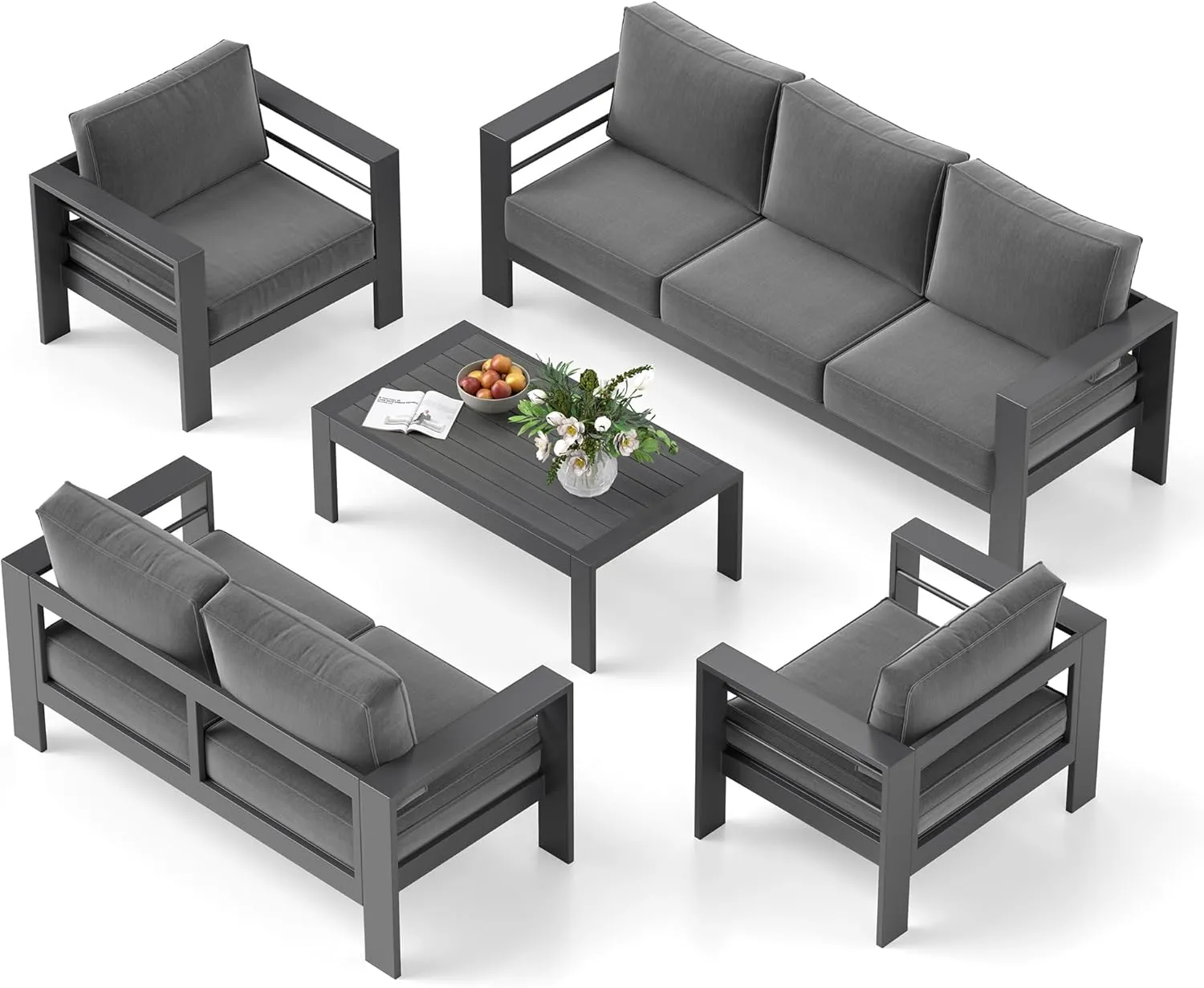 Solaste Aluminum Patio Furniture Set,7 Seats Modern Outdoor Conversation Set Metal Patio Furniture Set Sectional Sofa with Upgrade Cushion and Coffee Table,Dark Grey