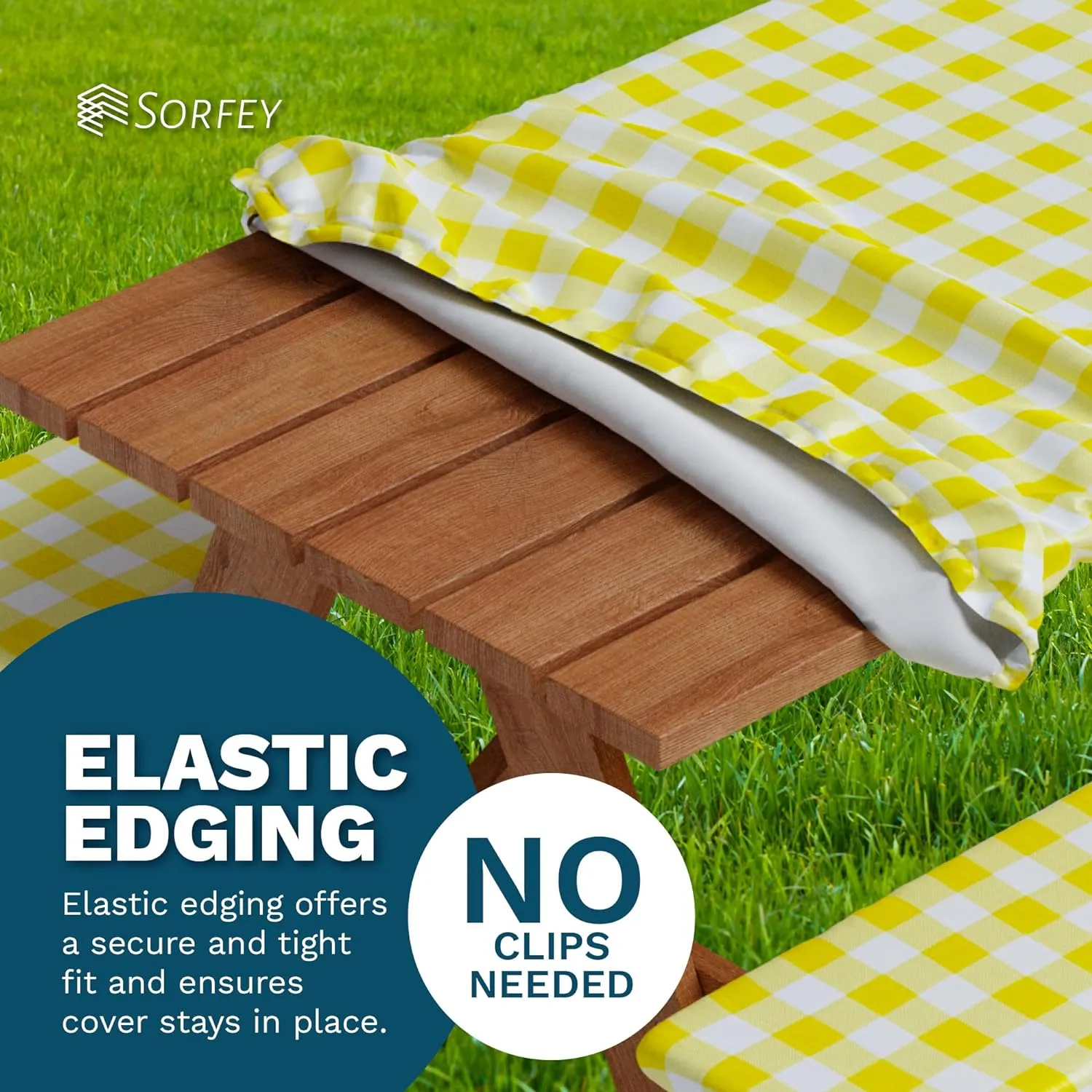 Sorfey Picnic Table Cover with Bench Covers -Fitted with Elastic, Vinyl with Flannel Back, Fits for Table 30"x 72" Rectangle,Water Proof, Checked Green Design