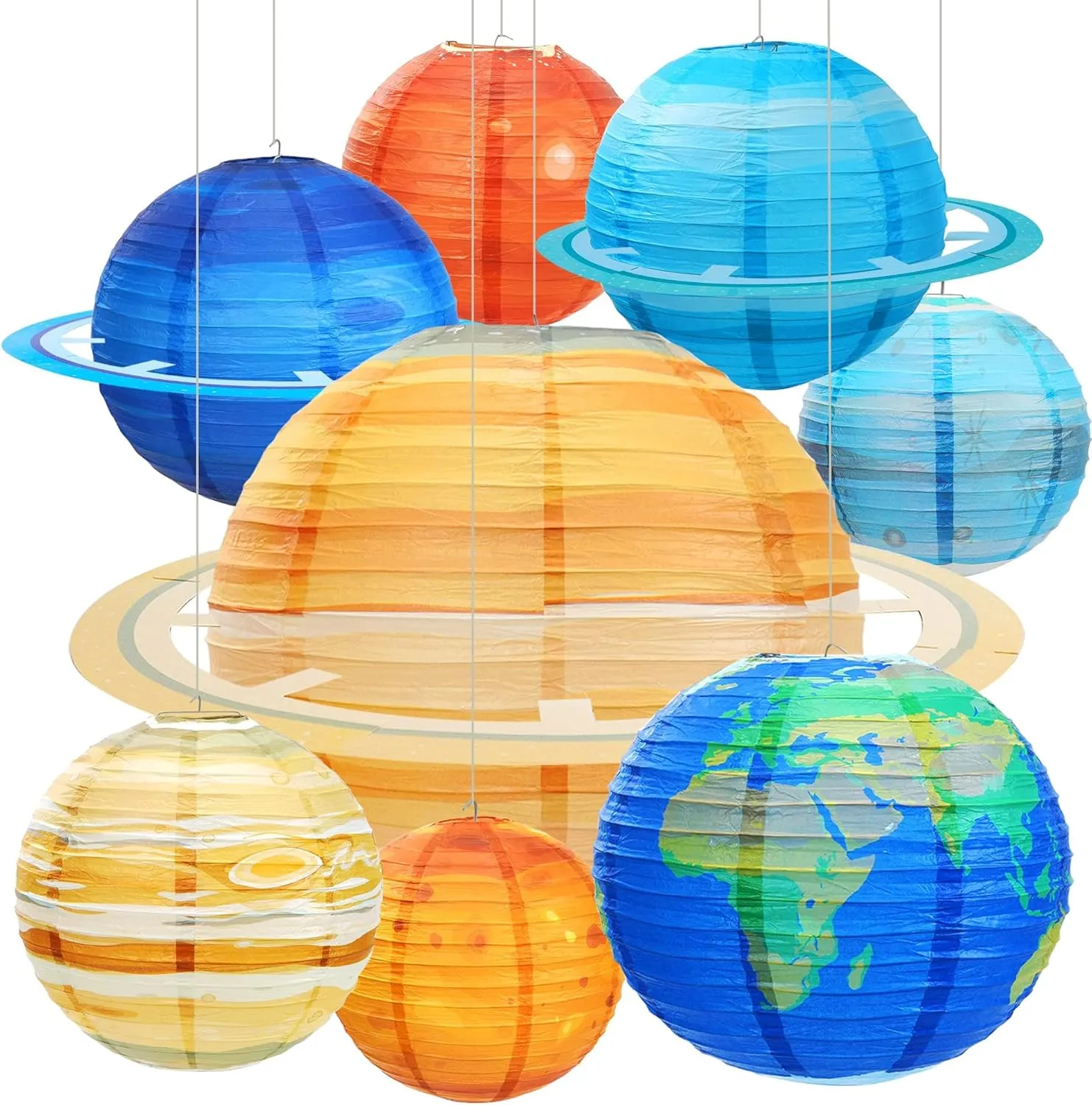 Space Paper Lanterns 8PCS 12 Inch Hanging Planets Lantern Out of This World Space Lanterns Solar System Planet Earth Lanterns for Kids Outer Space Theme Party Supplies Home Decor Birthday Decorations
