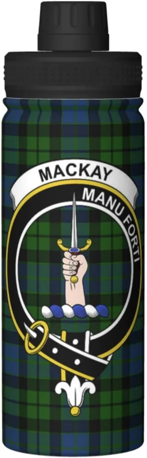 Sports Water Bottle Vacuum Insulated, Mackay Modern Tartan Clan Badge Stainless Steel Double wall for Gym Travel 18 Oz