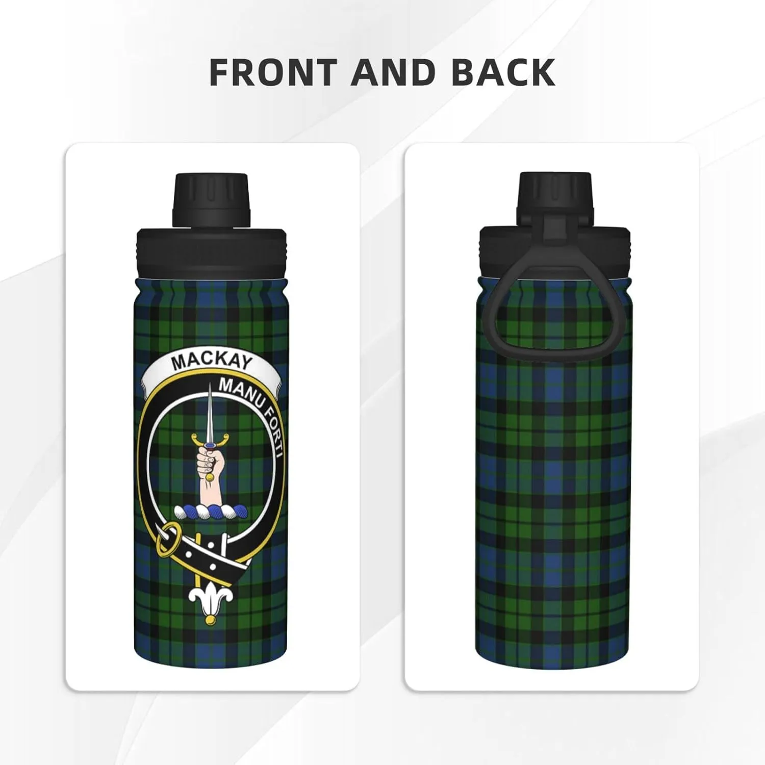 Sports Water Bottle Vacuum Insulated, Mackay Modern Tartan Clan Badge Stainless Steel Double wall for Gym Travel 18 Oz