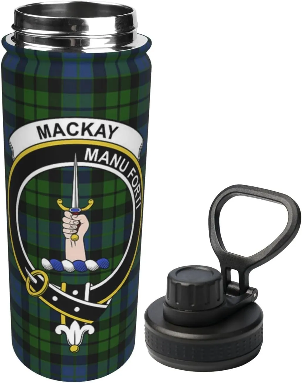 Sports Water Bottle Vacuum Insulated, Mackay Modern Tartan Clan Badge Stainless Steel Double wall for Gym Travel 18 Oz