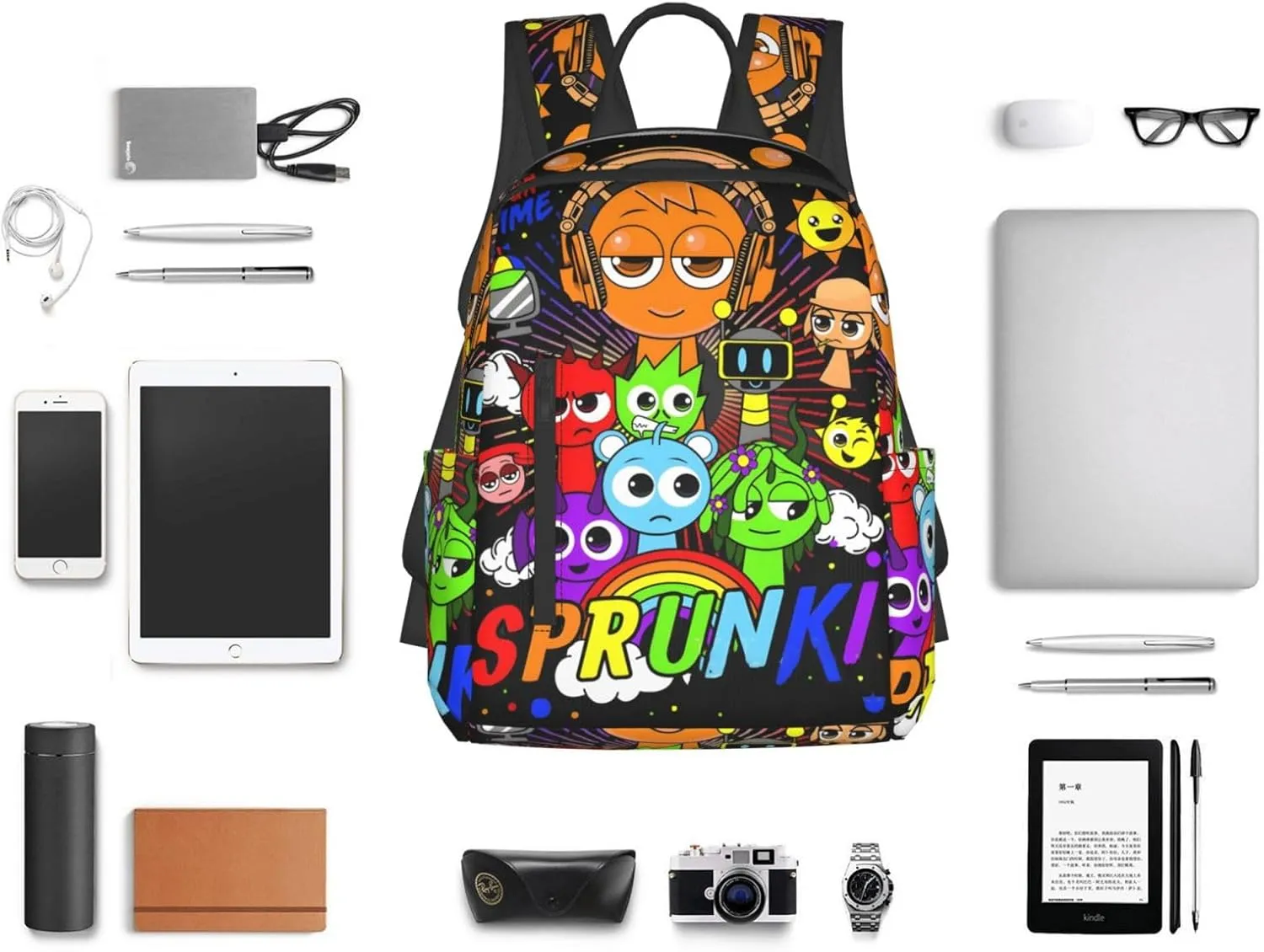 Sprunki Backpack Cute Cartoon Print Multi-Purpose Backpack