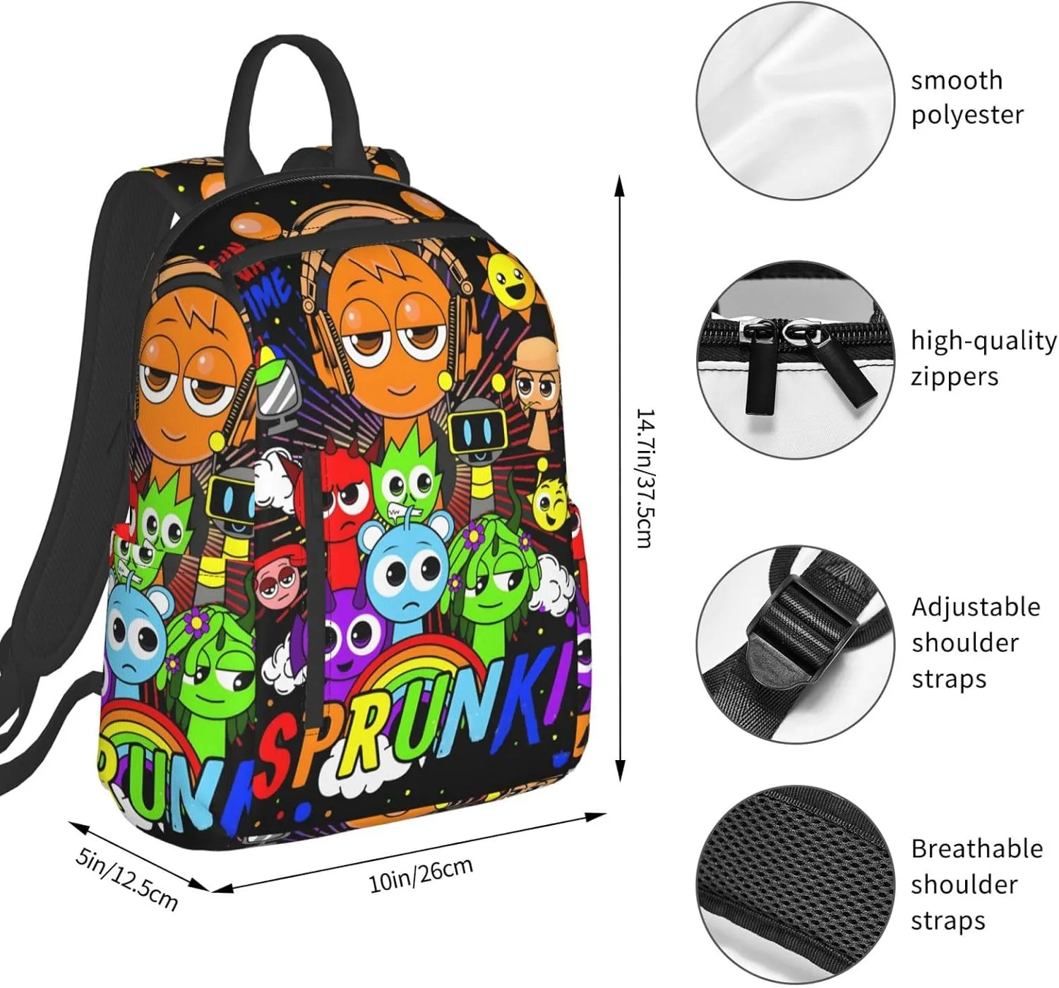 Sprunki Backpack Cute Cartoon Print Multi-Purpose Backpack