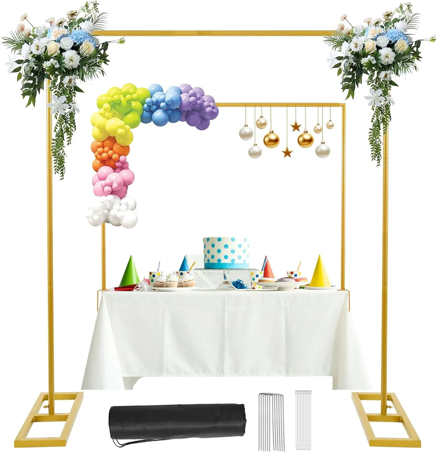 Square Backdrop Stand, 8.2FT Wedding Arch, Heavy Duty Balloon Arch Stand, Over The Table Rod Stand with Clamps, Adjustable Photo Booth Background Kit, Backdrop Frame for Decor Birthday Party