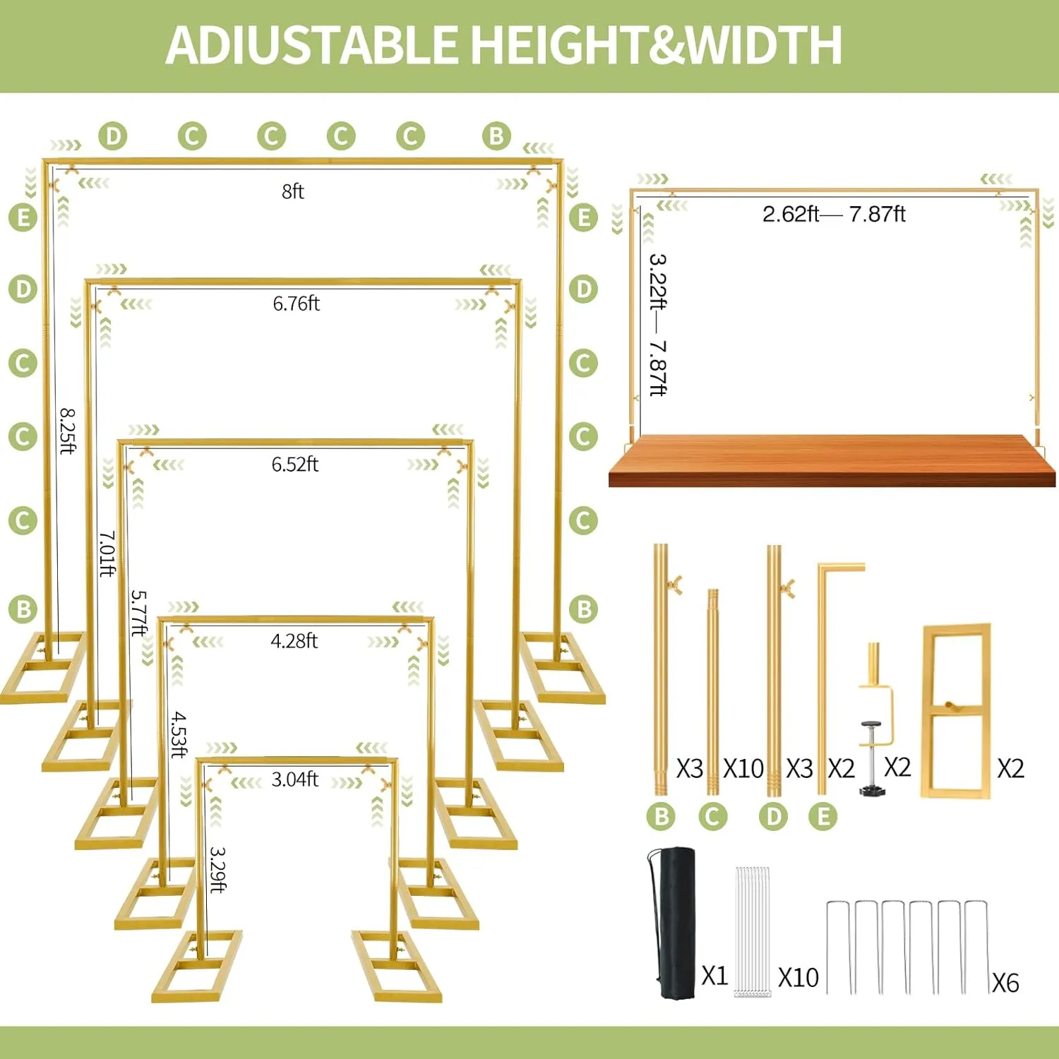 Square Backdrop Stand, 8.2FT Wedding Arch, Heavy Duty Balloon Arch Stand, Over The Table Rod Stand with Clamps, Adjustable Photo Booth Background Kit, Backdrop Frame for Decor Birthday Party