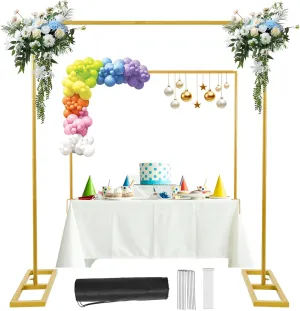 Square Backdrop Stand, 8.2FT Wedding Arch, Heavy Duty Balloon Arch Stand, Over The Table Rod Stand with Clamps, Adjustable Photo Booth Background Kit, Backdrop Frame for Decor Birthday Party