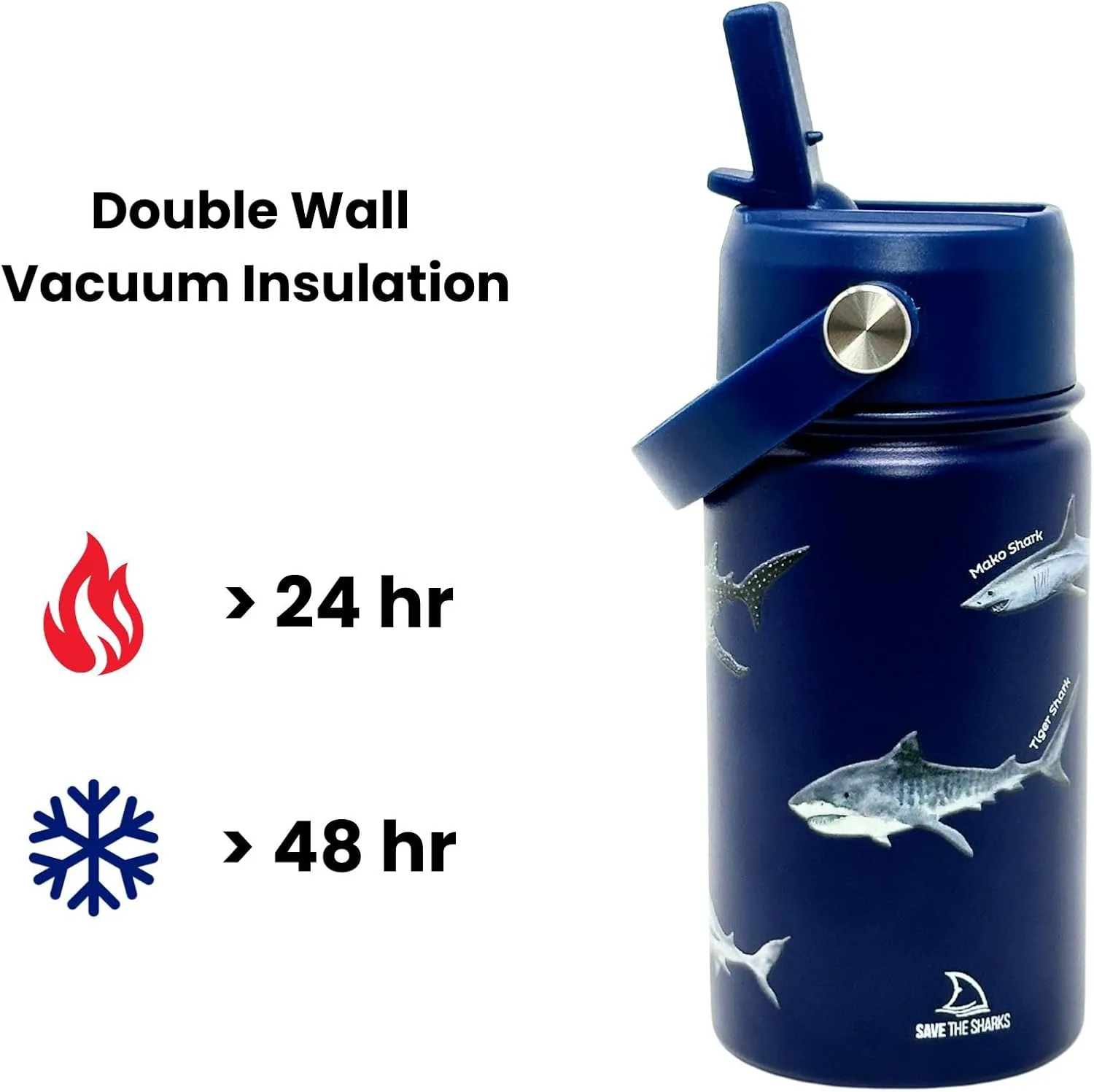 Stainless Reusable Waterbottle. Double wall vacuum insulation for 48h cold and 24h hot. Leak proof design.