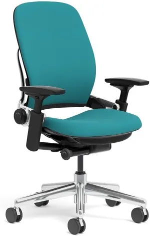 Steelcase Leap Task Chair: Polished Aluminum Base - 4D Adjustable Arms - No Headrest - Standard Carpet Casters