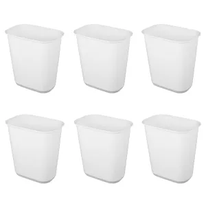 Sterilite 5.5 Gallon Rectangular Wastebasket Easy to Clean Open Top Durable Home Kitchen Trash Bin, Fits 8 Gallon Liner, 6 Pack, White
