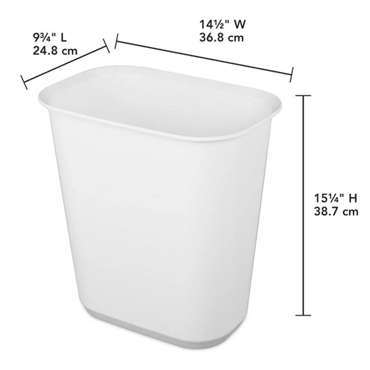 Sterilite 5.5 Gallon Rectangular Wastebasket Easy to Clean Open Top Durable Home Kitchen Trash Bin, Fits 8 Gallon Liner, 6 Pack, White