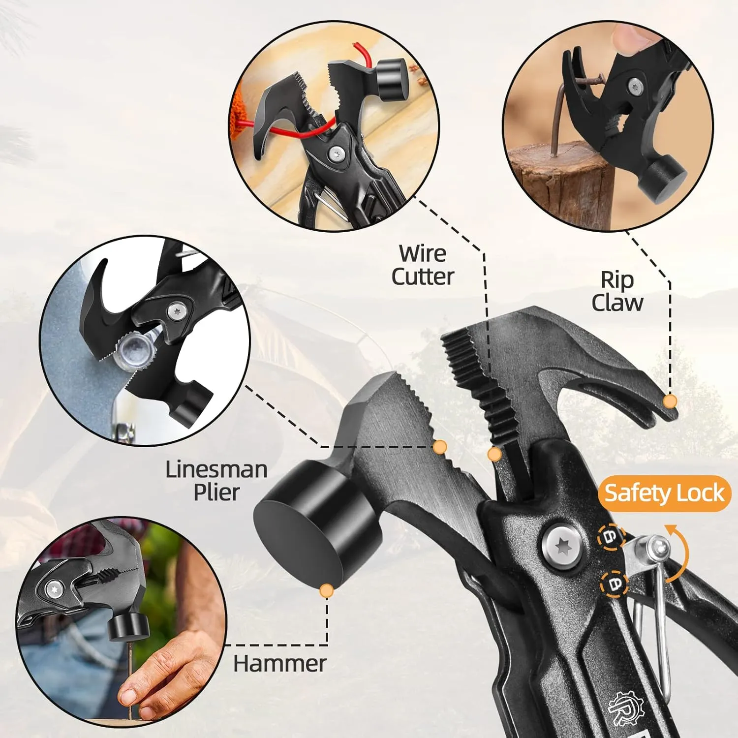 Stocking Stuffers for Men, Hammer Multitool 15 in 1 Christmas White Elephant Birthday Gifts for Men Dad Husband Boyfriend Camping Accessories Survival Gear Multi Tool with Gift Box Unique Cool Gadgets