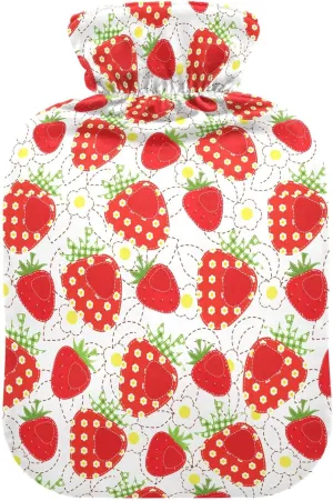 Strawberries White Classic Hot Water Bottle with Cover 2L Durable Hot Water Bag Portable Hot Water Bottle for Neck, Shoulders and Legs Pain Relief, Menstrual Cramps