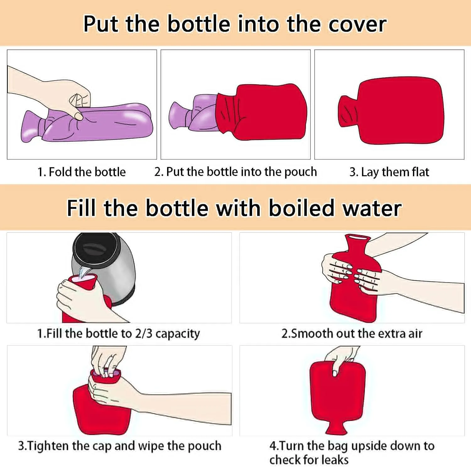 Strawberries White Classic Hot Water Bottle with Cover 2L Durable Hot Water Bag Portable Hot Water Bottle for Neck, Shoulders and Legs Pain Relief, Menstrual Cramps