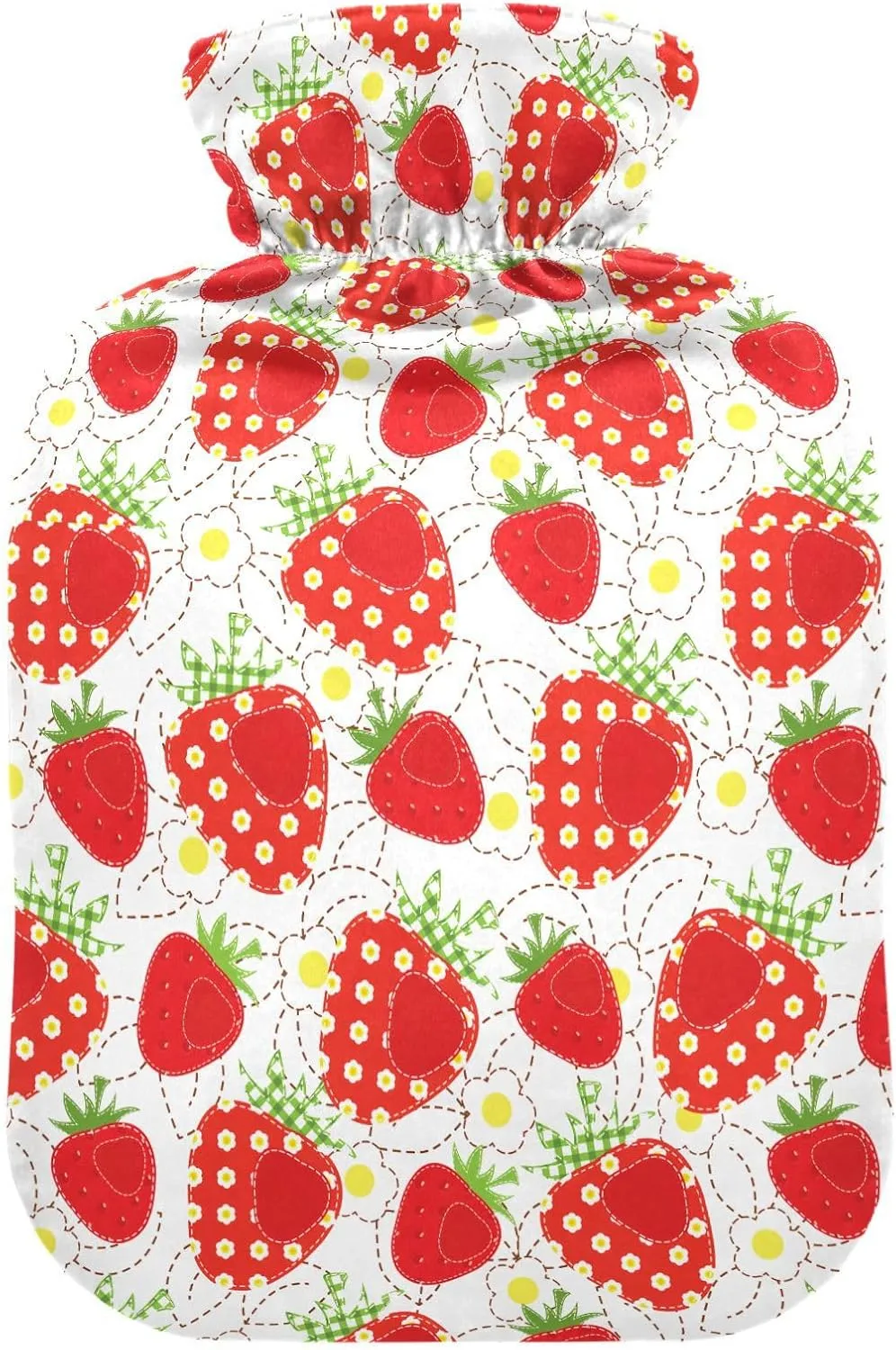 Strawberries White Classic Hot Water Bottle with Cover 2L Durable Hot Water Bag Portable Hot Water Bottle for Neck, Shoulders and Legs Pain Relief, Menstrual Cramps