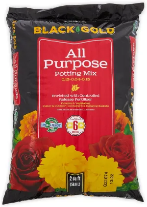 Sun Gro 13101022 Black Gold All Purpose Potting Mix with Fertilizer, 2 Cubic Feet