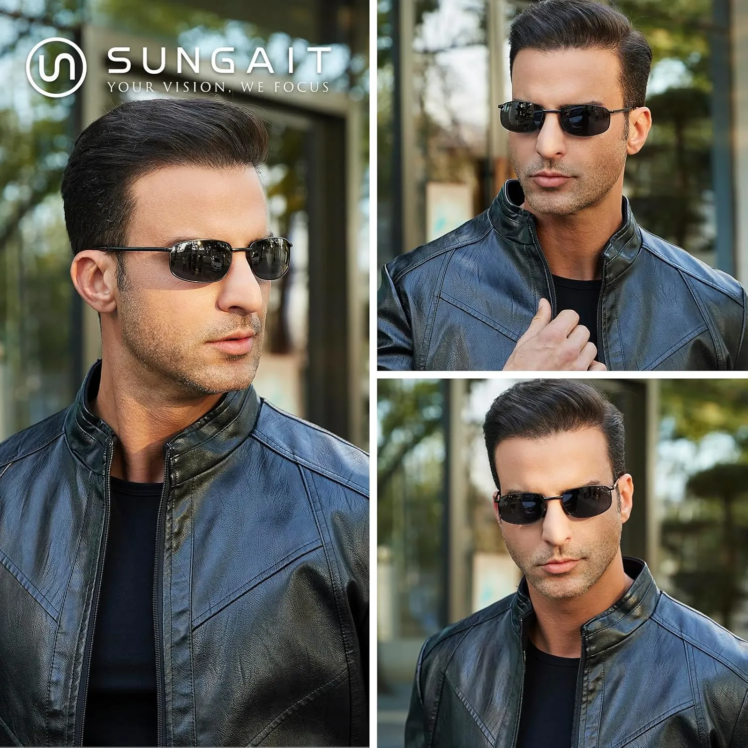SUNGAIT Folding Rectangular Sunglasses for Men: Metal Lightweight Portable Foldable Pocket Polarized Sun Glasses UV400