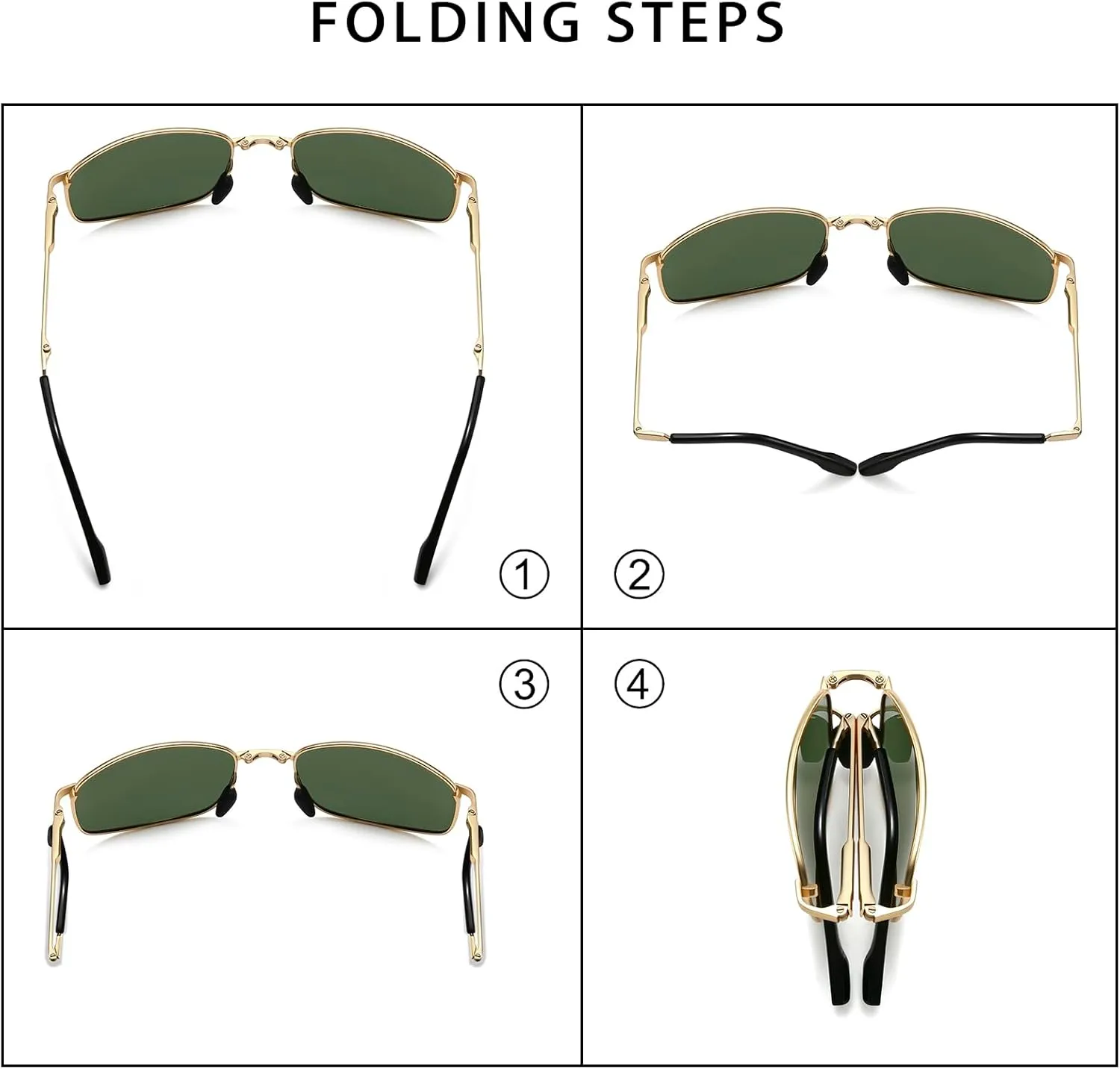 SUNGAIT Folding Rectangular Sunglasses for Men: Metal Lightweight Portable Foldable Pocket Polarized Sun Glasses UV400