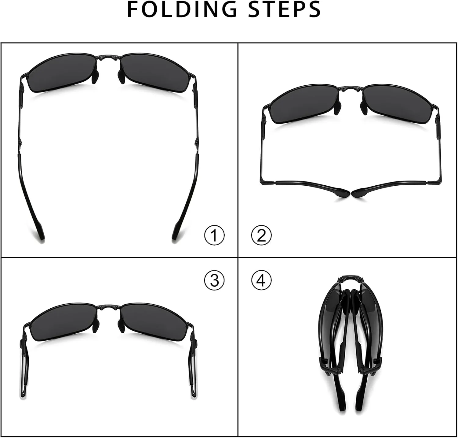 SUNGAIT Folding Rectangular Sunglasses for Men: Metal Lightweight Portable Foldable Pocket Polarized Sun Glasses UV400