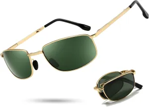SUNGAIT Folding Rectangular Sunglasses for Men: Metal Lightweight Portable Foldable Pocket Polarized Sun Glasses UV400