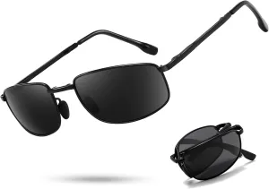 SUNGAIT Folding Rectangular Sunglasses for Men: Metal Lightweight Portable Foldable Pocket Polarized Sun Glasses UV400