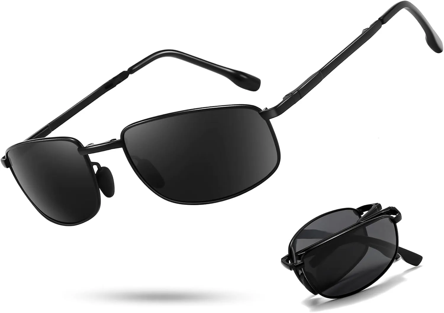 SUNGAIT Folding Rectangular Sunglasses for Men: Metal Lightweight Portable Foldable Pocket Polarized Sun Glasses UV400