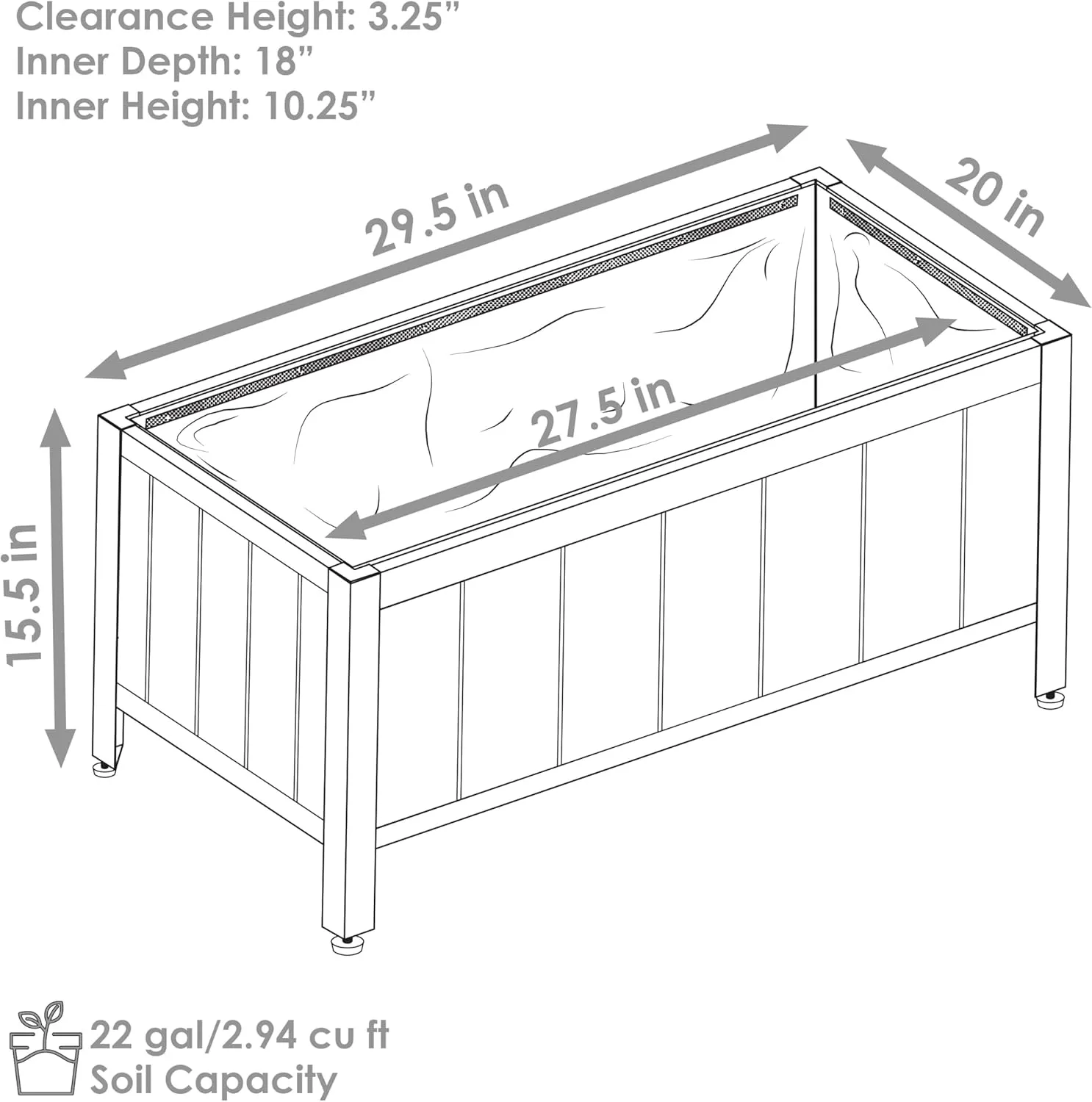 Sunnydaze Steel-Framed Acacia Wood Rectangular Planter Box - 15.5" H Wooden Raised Garden Bed with Removable Planter Bag - Natural