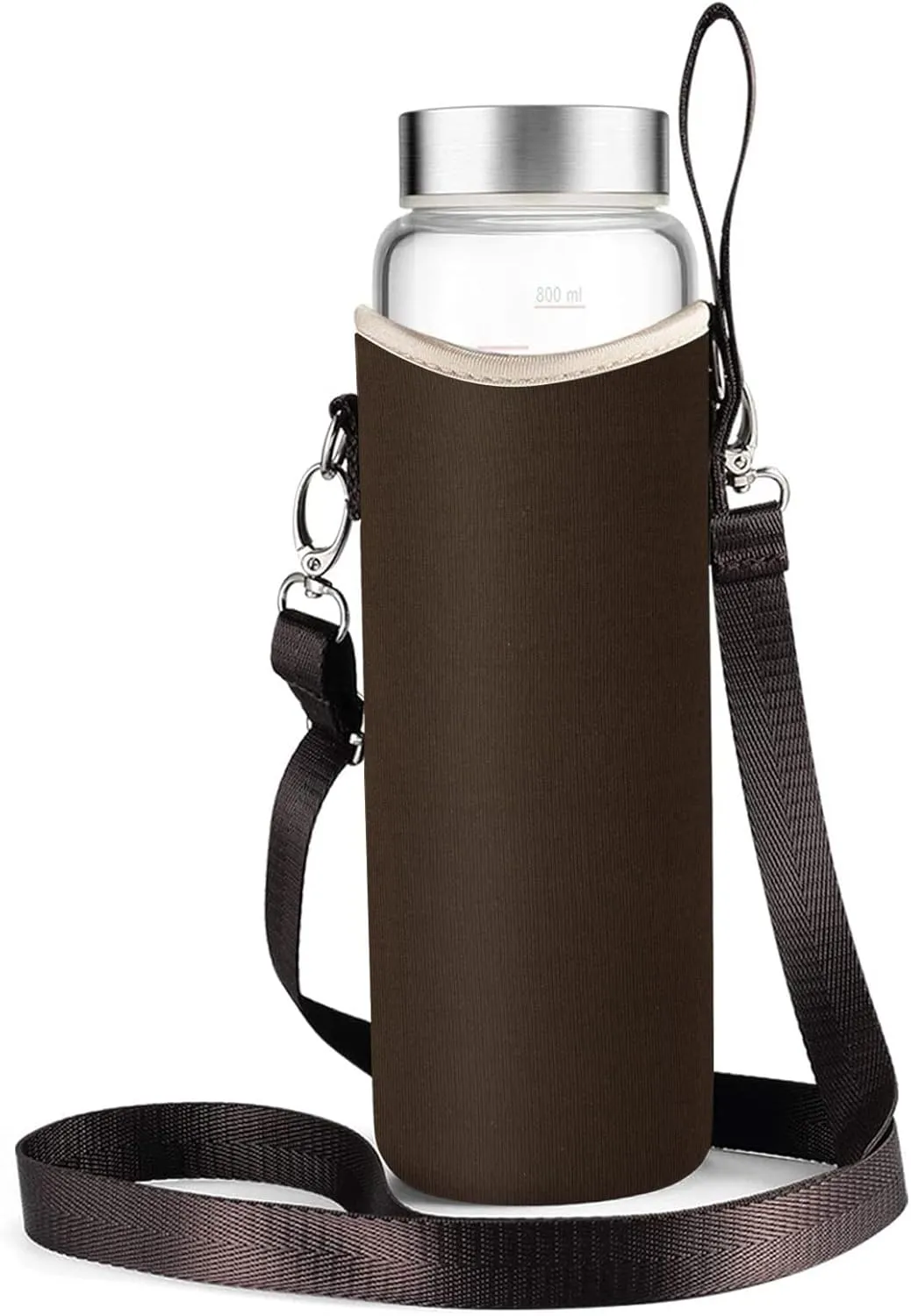 Sursip 32 oz Glass Water Bottle - Nylon Bottle Protection Sleeves, Stainless steel Lid, And 1L Time Marked Measurements, Reusable, Eco-Friendly, Safe for Hot Liquids Tea Coffee Daily