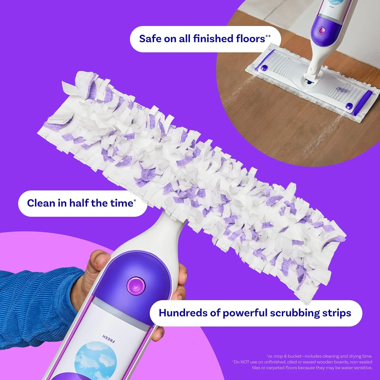 Swiffer Power Mop Refill Pack, Floor Cleaner for Mopping Tile, Vinyl, Laminate, Wood in Home, Bathroom, Kitchen, All Purpose Multi-Surface Cleaning, 5 Pads   1 Lavender Solution