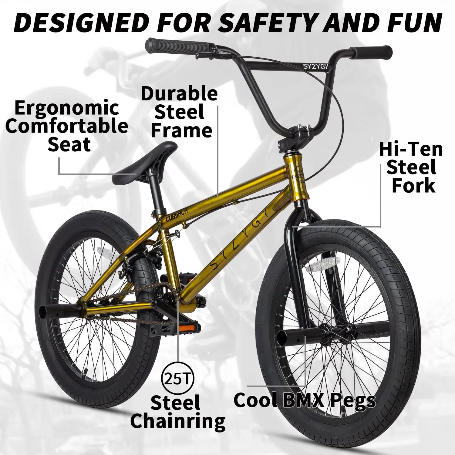 Syzygy 20 Inch Freestyle BMX Bike Bicycles for Ages Over 6 Years Old Teen Beginner and Adult Riders, Multiple Color