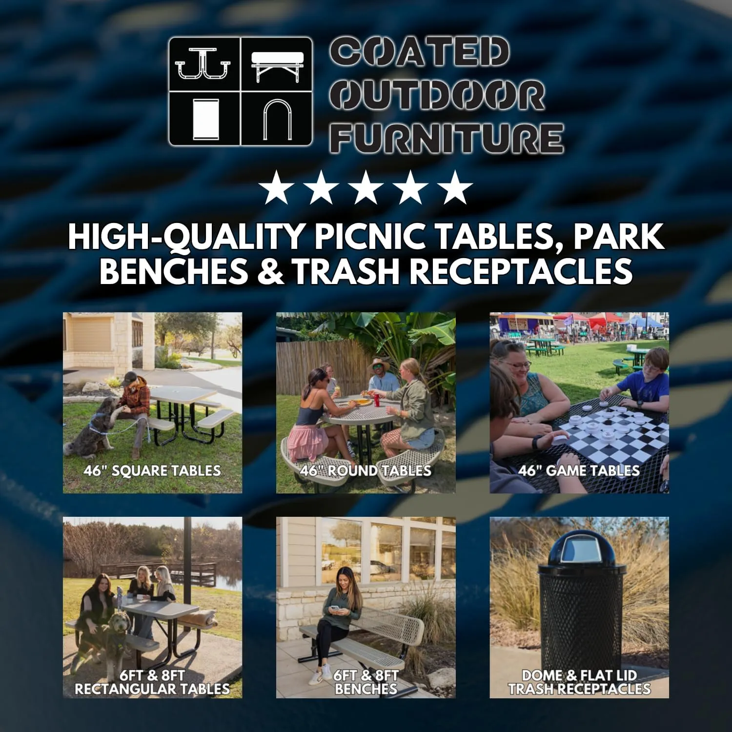 T8-DGRN Heavy Duty Rectangular Portable Picnic Table, 8 Ft, Dark Green, Made in America