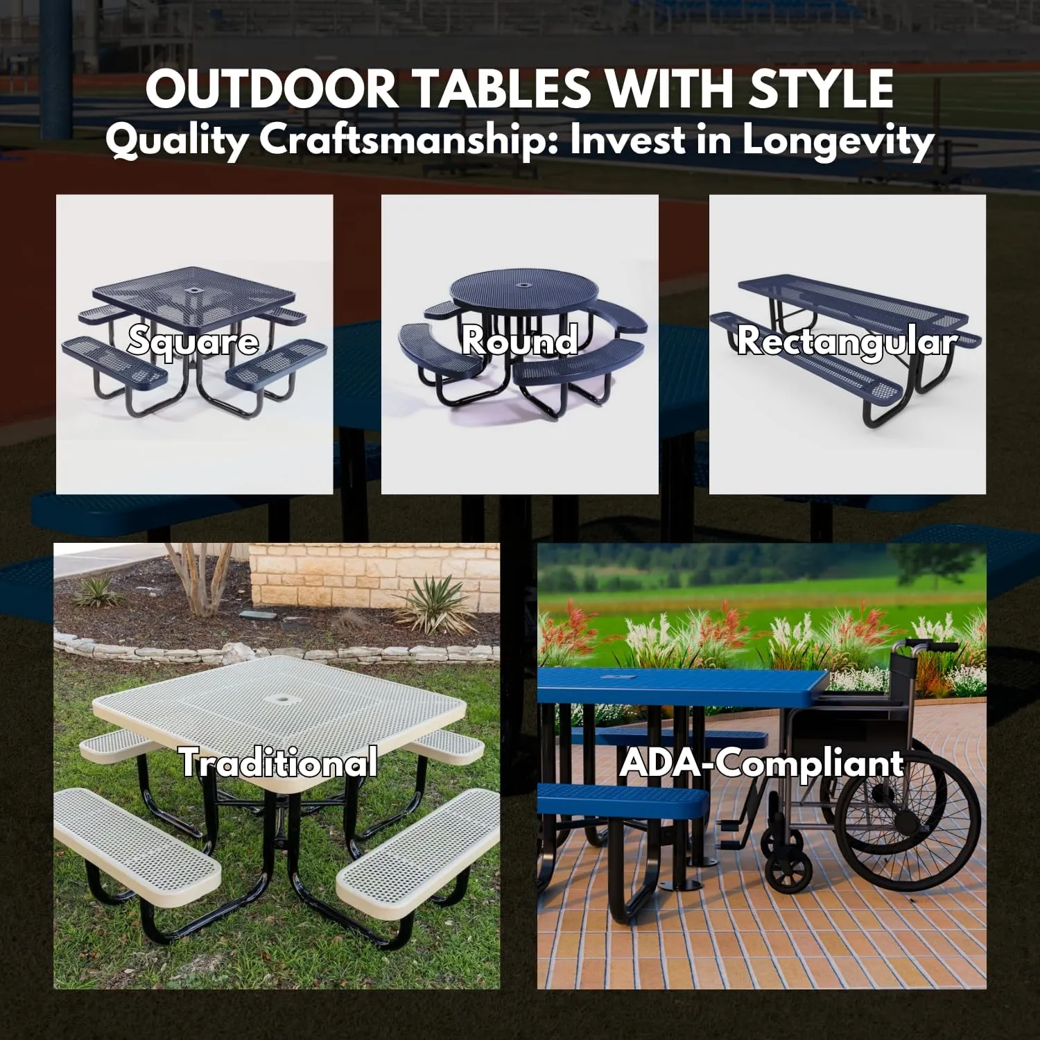 T8-DGRN Heavy Duty Rectangular Portable Picnic Table, 8 Ft, Dark Green, Made in America