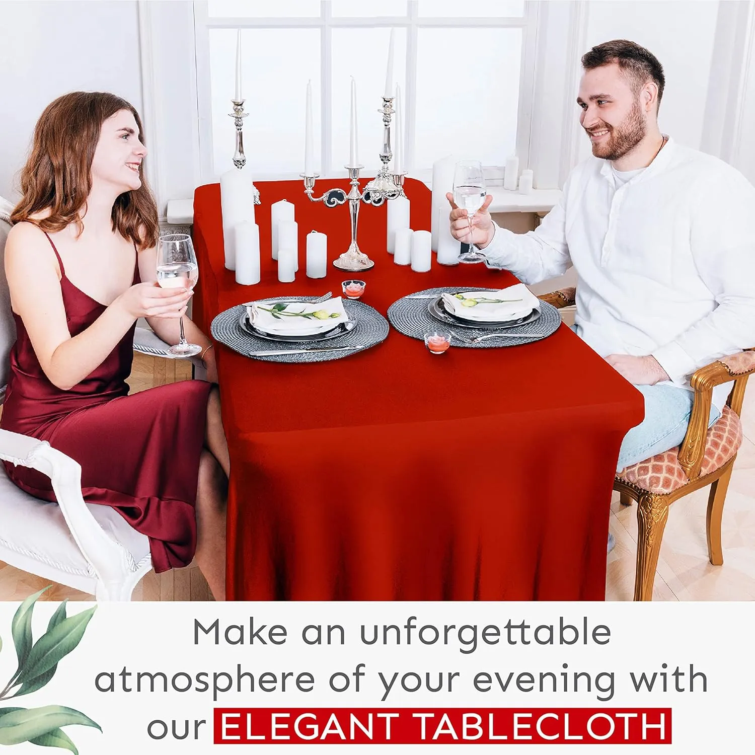 Table Skirt for Rectangular Tables 8ft - Wedding Spandex Table Covers for Standard 8 Foot Table - One Piece Fitted Elastic Tablecloth - Wrinkle Resistant Ruffles Design for Weddings, Party (Red/8 ft)