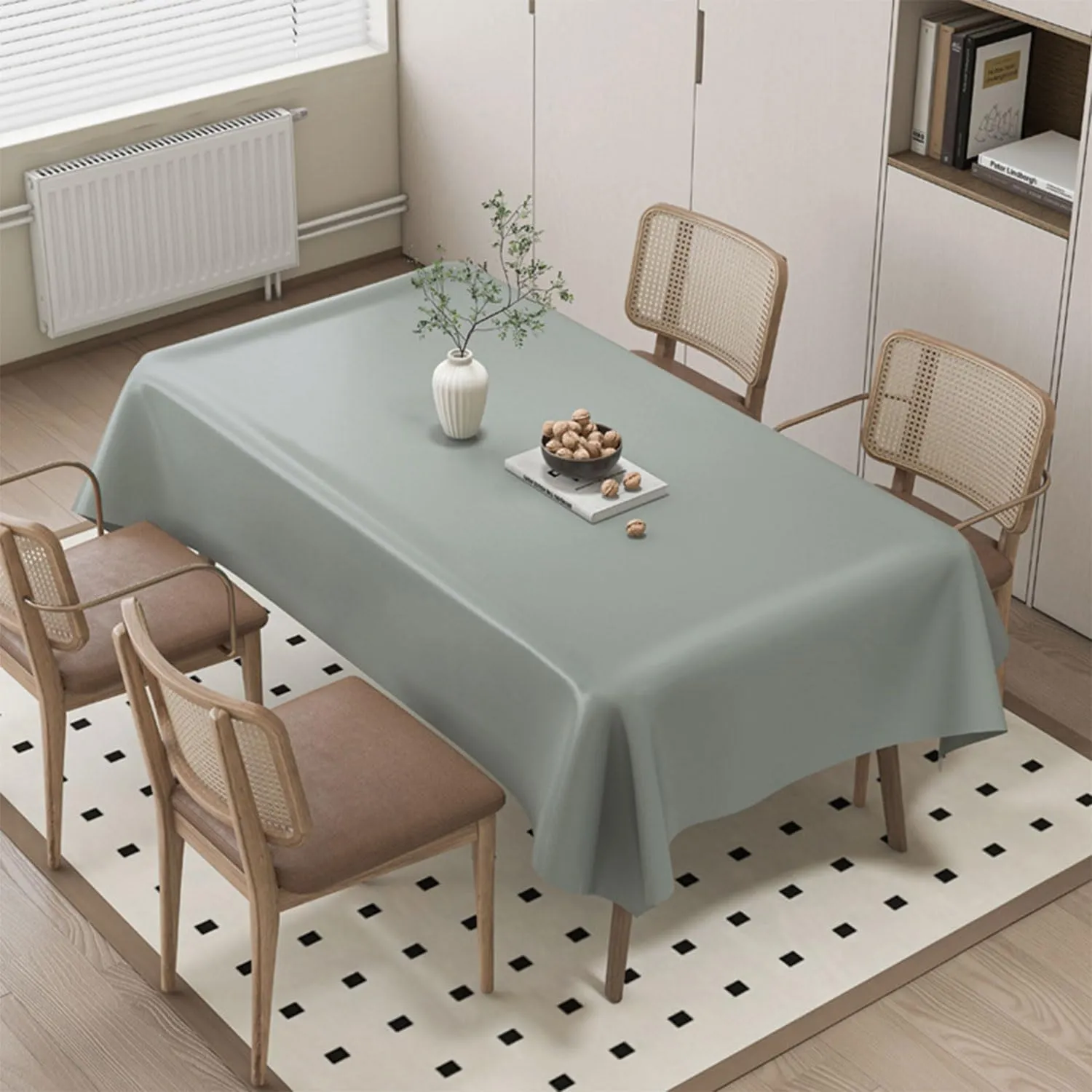 Tablecloth Cream Faux Leather Rectangle Table Cloths Warm Tablecloth for Party, Camping, Picnic, Kitchen and Dining Room Table Decor (71 X 55 inches, Elephant Grey)