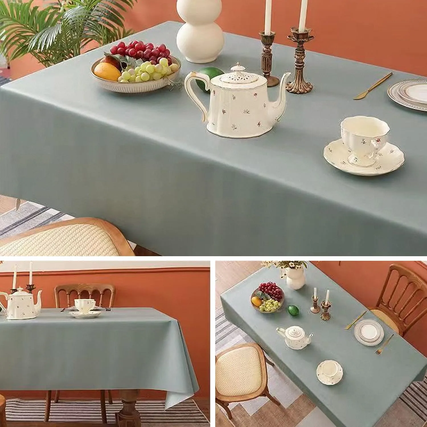 Tablecloth Cream Faux Leather Rectangle Table Cloths Warm Tablecloth for Party, Camping, Picnic, Kitchen and Dining Room Table Decor (71 X 55 inches, Elephant Grey)