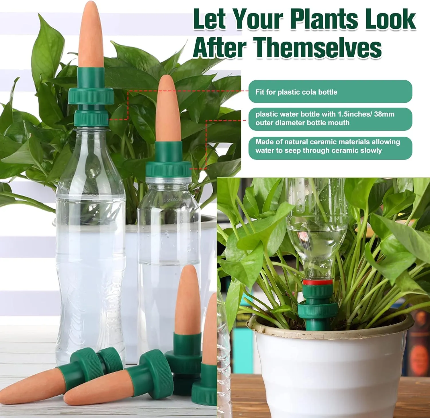 Terracotta Plant Watering Spikes Self to Use with Cola Bottles Houseplant Watering Stakes Automatic Irrigation System(Terracotta,15 Pack)