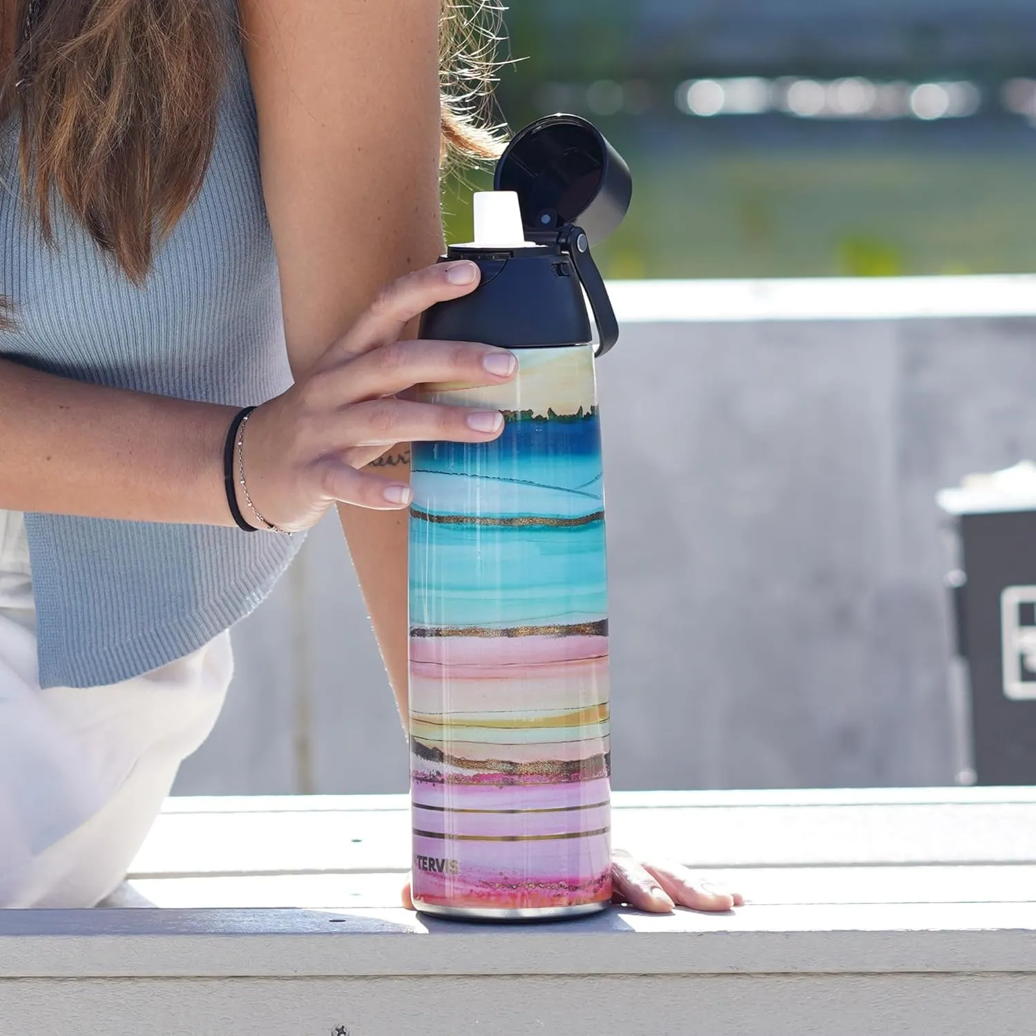 Tervis Venture Water Bottle Inkreel - Colorburst Triple Walled Insulated Tumbler Travel Cup Keeps Drinks Cold & Hot, 26oz, Stainless Steel