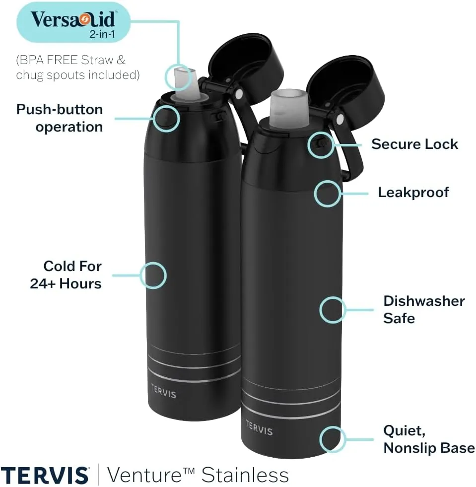 Tervis Venture Water Bottle Inkreel - Colorburst Triple Walled Insulated Tumbler Travel Cup Keeps Drinks Cold & Hot, 26oz, Stainless Steel