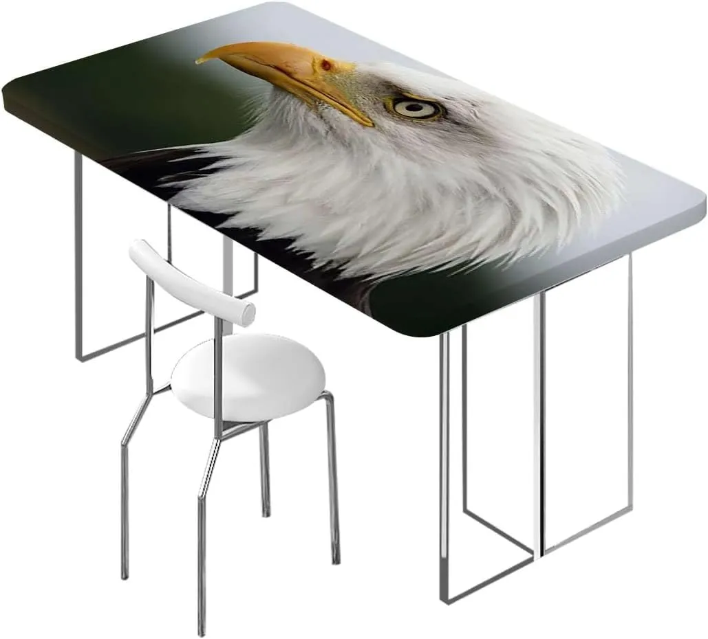 The Dark Brown Marigold Blue Elastic Fitted Picnic Table Cover Predator Bird Portrait Tablecloth Fitted Rectangle Elastic Edged Table Cover Waterproof ?Fabric Eagle Photo Fits up 4 Foot Tables