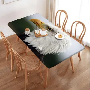 The Dark Brown Marigold Blue Elastic Fitted Picnic Table Cover Predator Bird Portrait Tablecloth Fitted Rectangle Elastic Edged Table Cover Waterproof ?Fabric Eagle Photo Fits up 4 Foot Tables