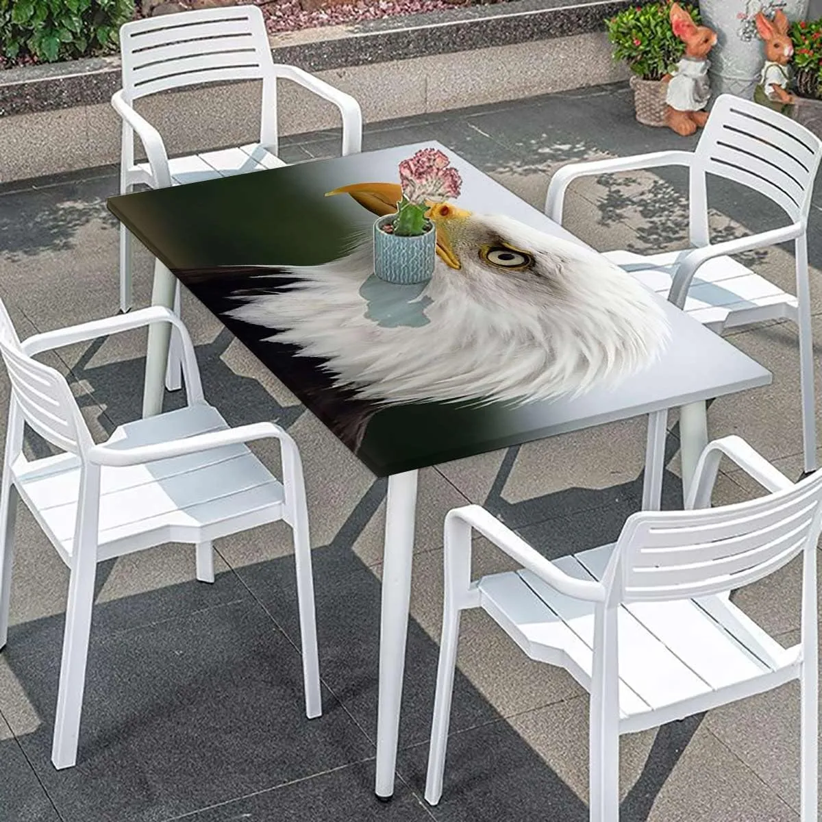 The Dark Brown Marigold Blue Elastic Fitted Picnic Table Cover Predator Bird Portrait Tablecloth Fitted Rectangle Elastic Edged Table Cover Waterproof ?Fabric Eagle Photo Fits up 4 Foot Tables