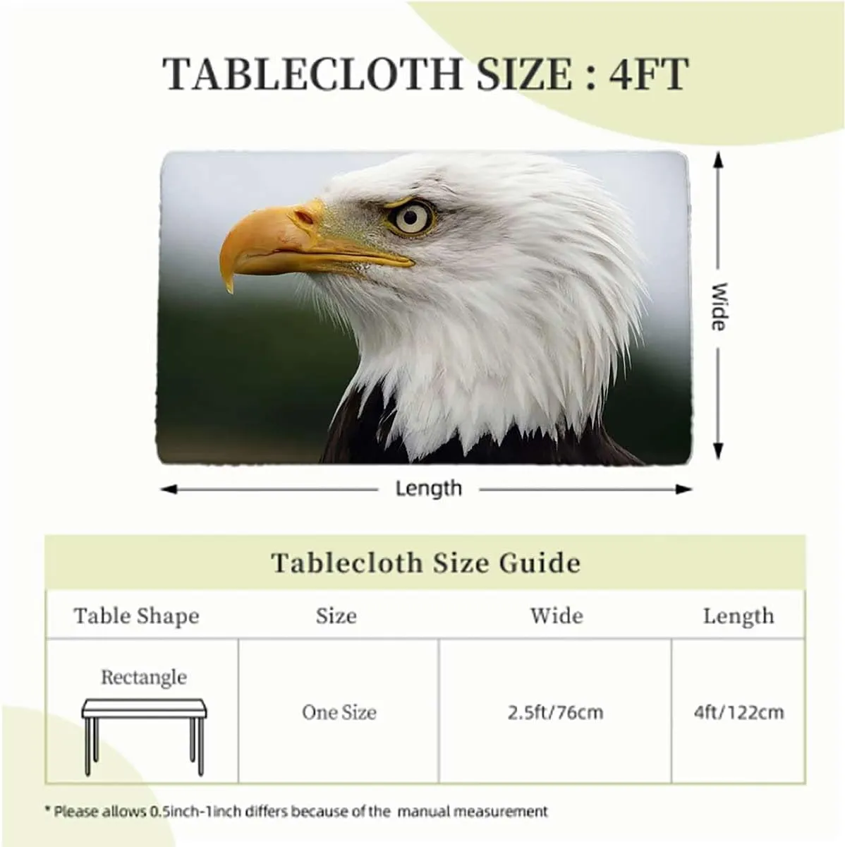 The Dark Brown Marigold Blue Elastic Fitted Picnic Table Cover Predator Bird Portrait Tablecloth Fitted Rectangle Elastic Edged Table Cover Waterproof ?Fabric Eagle Photo Fits up 4 Foot Tables