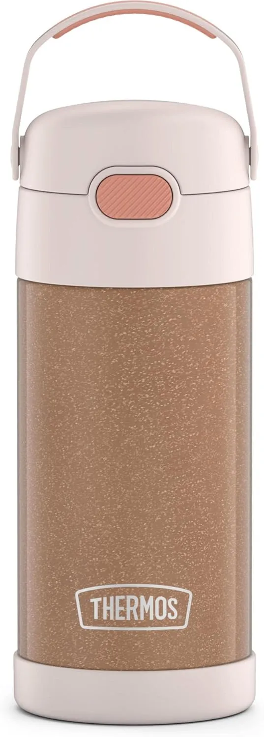 THERMOS FUNTAINER Water Bottle with Straw - 12 Ounce - Kids Stainless Steel Vacuum Insulated Water Bottle with Lid, Rose Gold Glitter