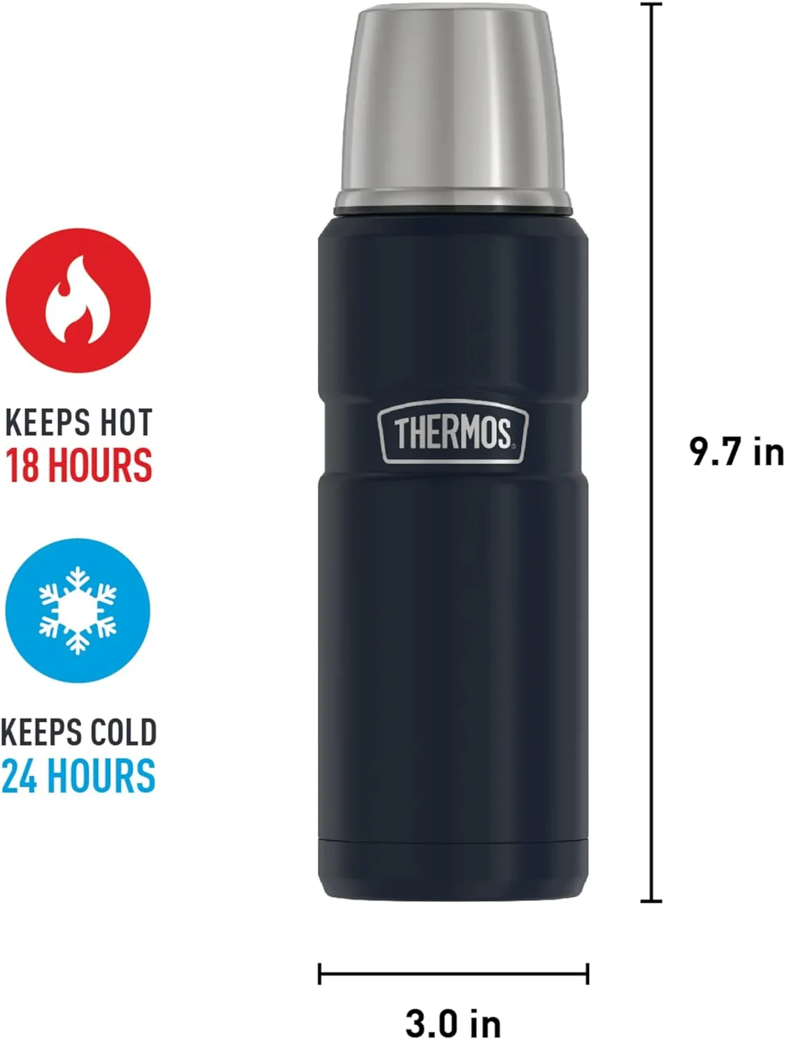 THERMOS Stainless King Vacuum-Insulated Compact Bottle, 16 Ounce, Midnight Blue