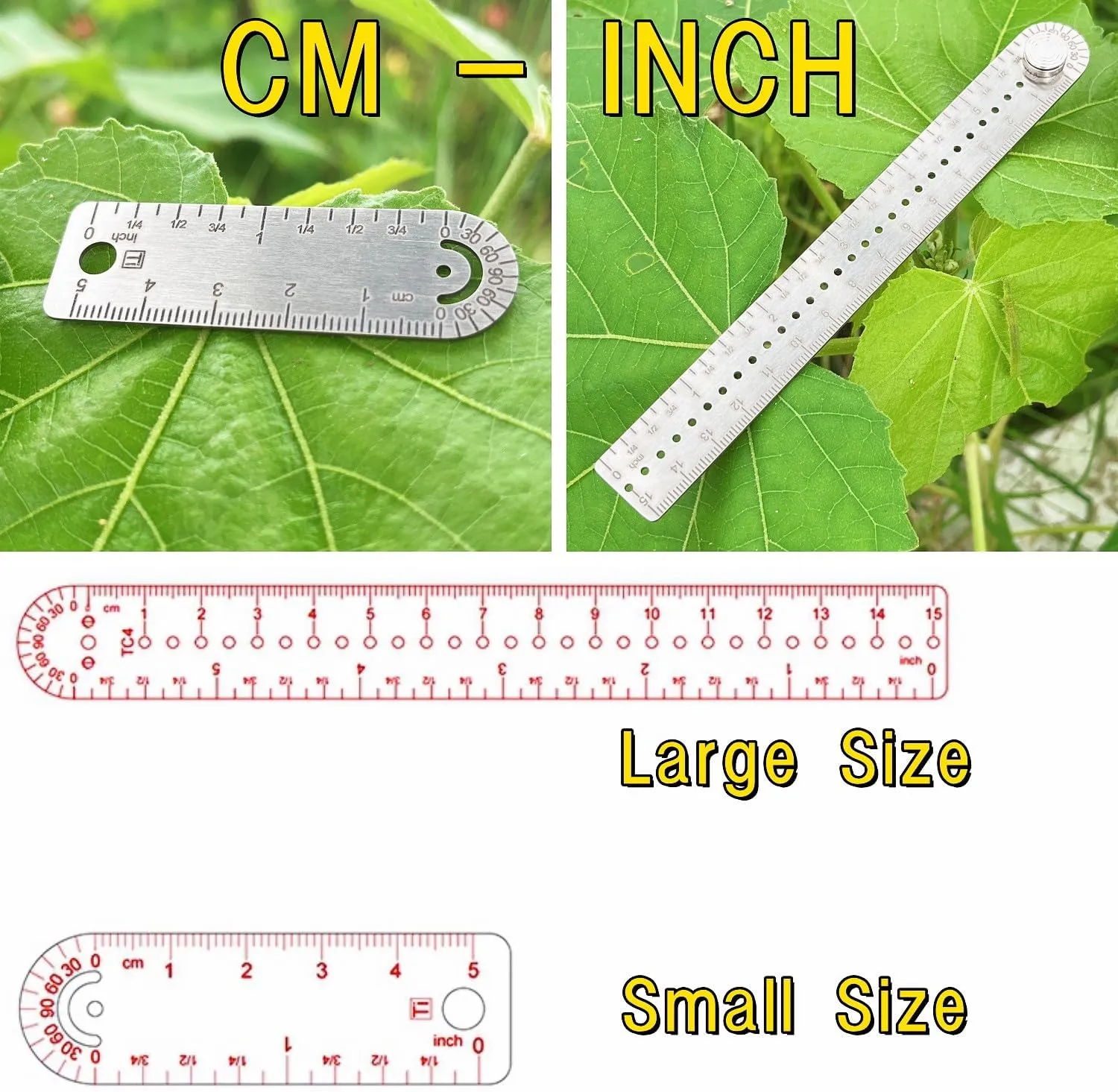 Titanium Ruler, Metal Straight Ruler, Portable EDC Multifunctional Micro Ruler, Double-Faced Drawing Ruler, Protractor, Compasses, Arc, Measuring Tools Rule(CM/INCH) (Large)