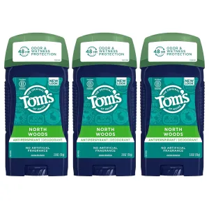 Tom's of Maine Antiperspirant Deodorant for Men, North Woods, 2.8 oz, Pack of 3 (Packaging May Vary)